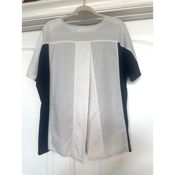 Madewell  Navy Blue Top with White and Blue Striped Overlapping Open Back Detail - Picture 4 of 7